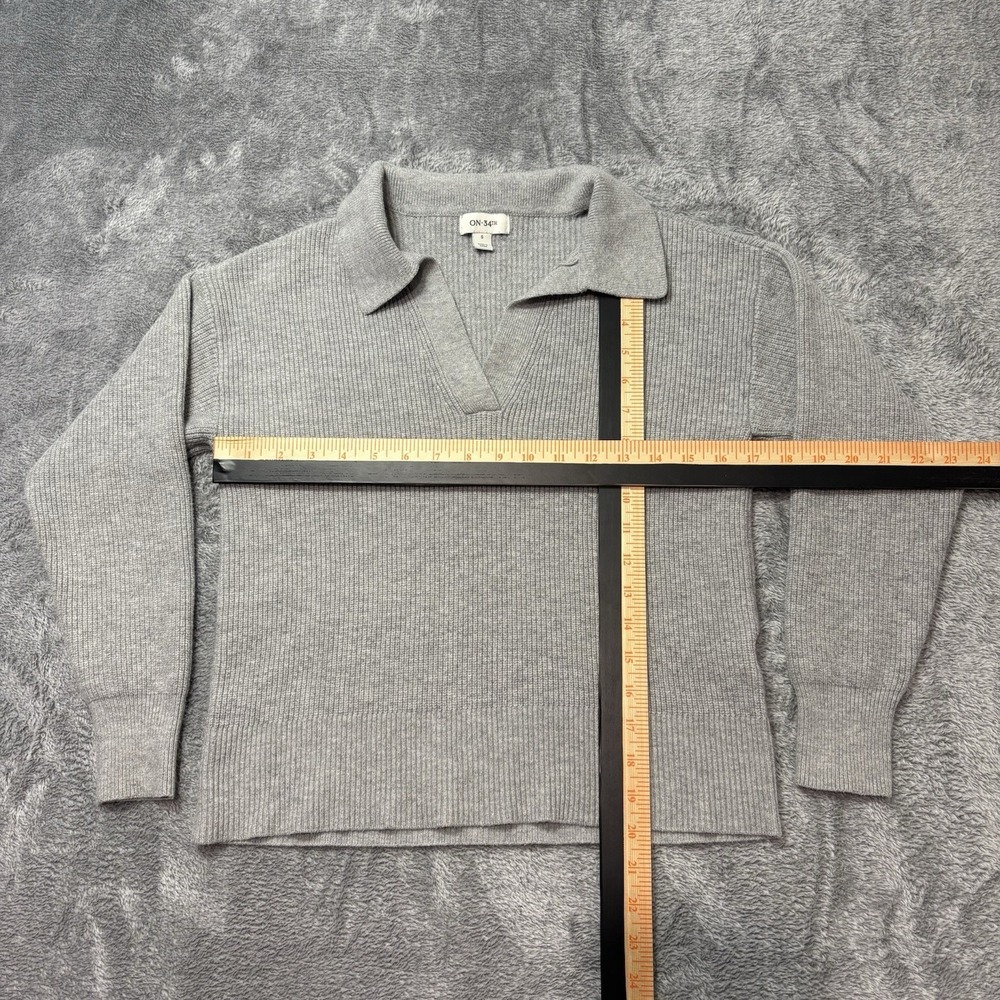 ON 34th Women's Small Gray Ribbed Knit Collared Sweater Long Sleeve Pullover - Picture 5 of 8